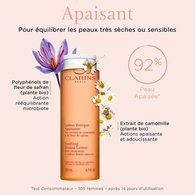 Lotion Tonique Apaisante | Aux extraits de camomille et fleur de safran - Peaux très sèches ou sensibles