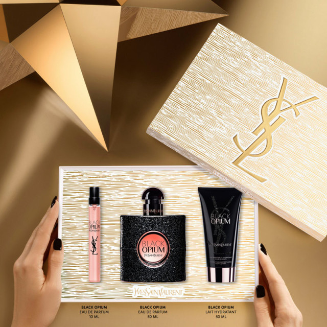 Black Opium | Coffret Eau de Parfum, vaporisateur de sac et lait corps Black Opium | Coffret Eau de Parfum, vaporisateur de sac et lait corps