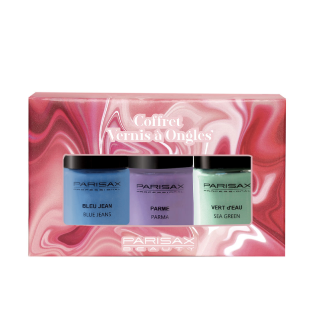 Coffret 3 vernis à ongles - vert, bleu, parme